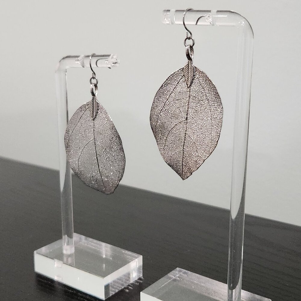 Silver Dipped Skeleton Leaf Earrings